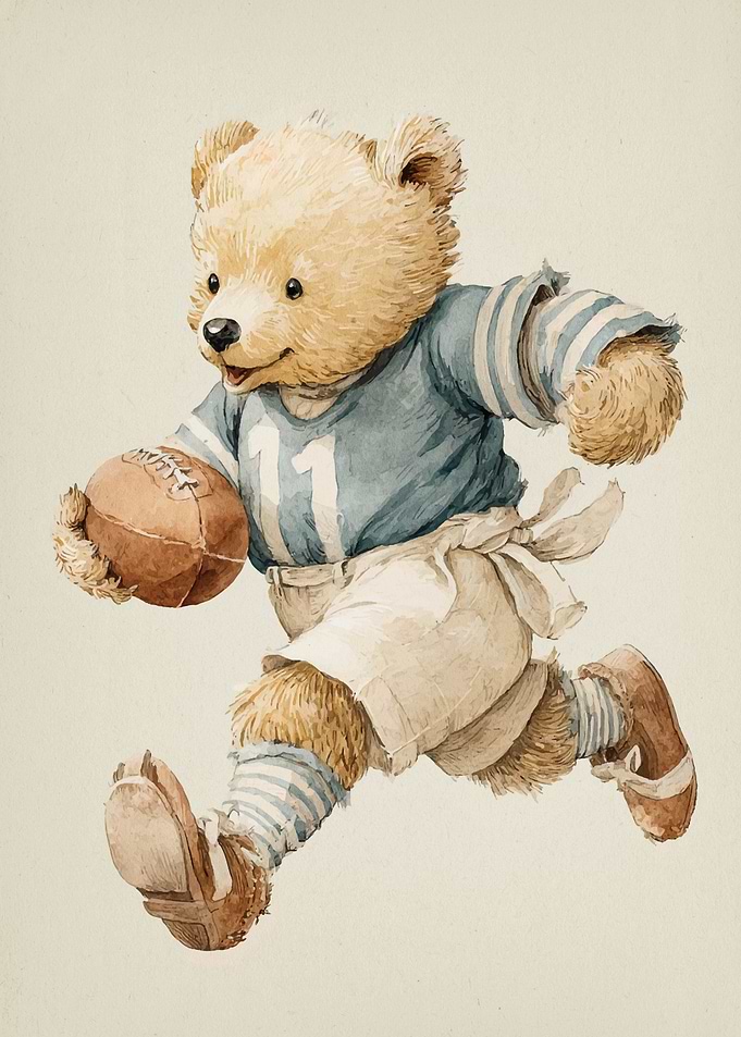 Teddy Bear Football Player Watercolor