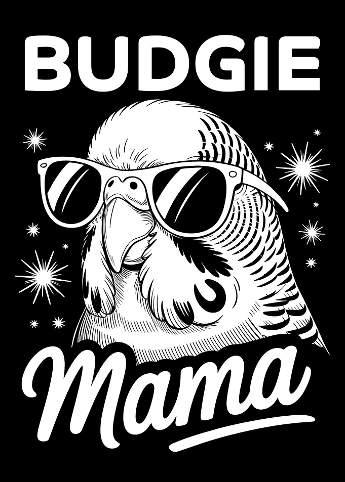 Budgie Mama Black and White Art