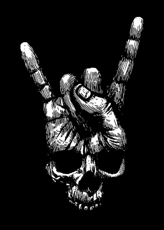 Skull Hand Rock On Sign