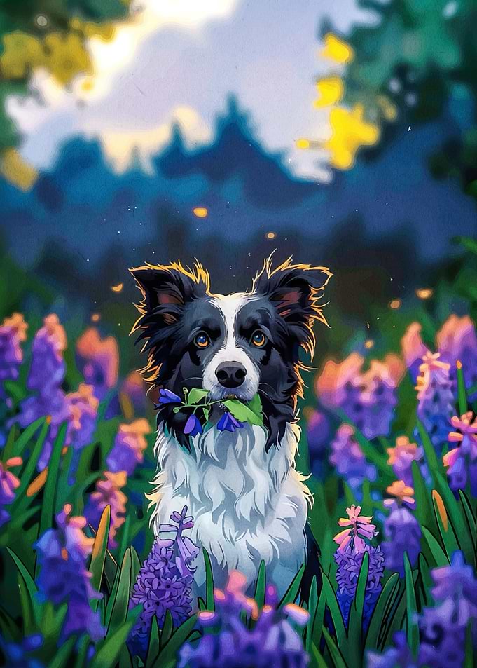 Dog Flowers Field