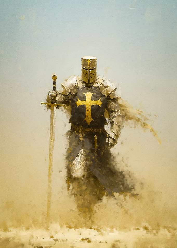 Crusader Knight with Sword Painting