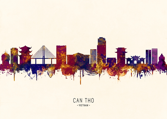 Can Tho, Vietnam Skyline Watercolor Art