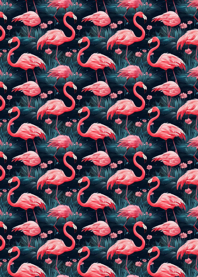 Flamingo Pattern on Dark Background