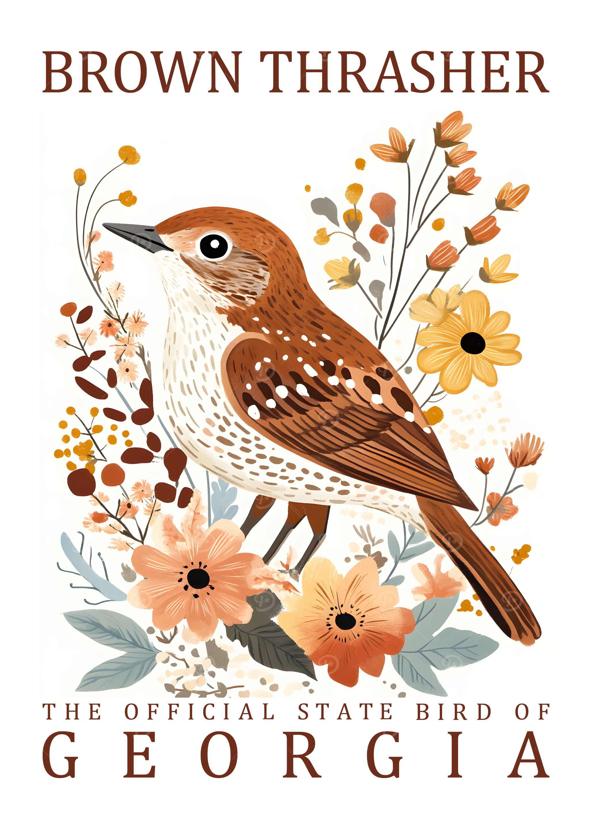 Brown Thrasher Georgia State Bird Art