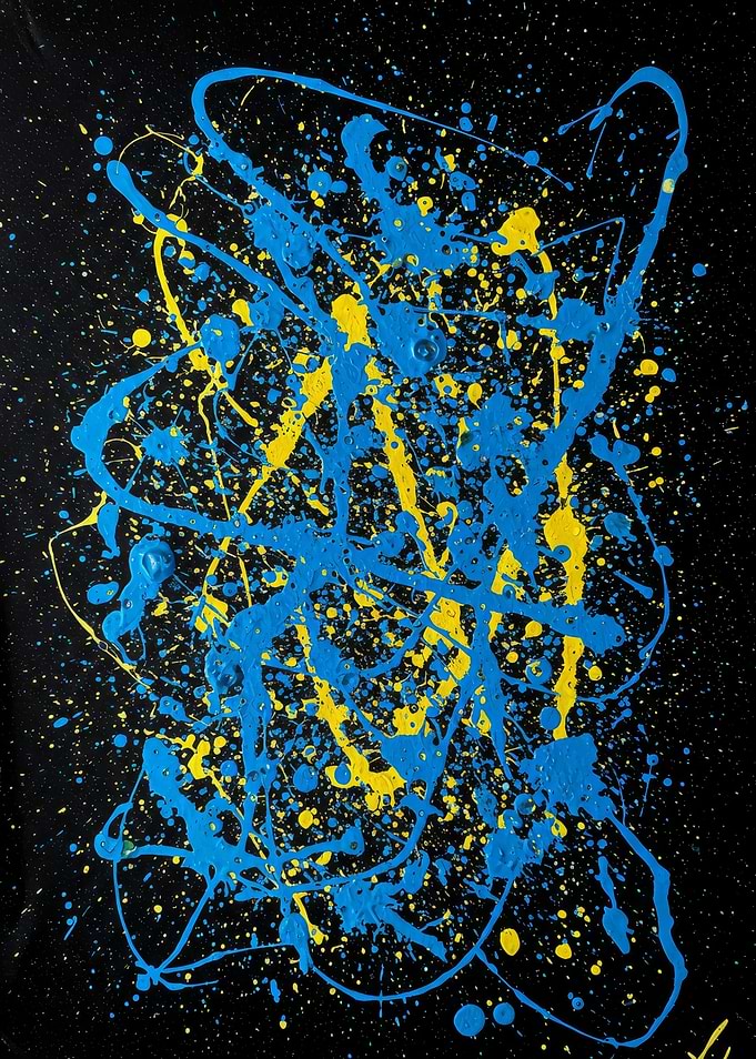 Abstract Blue and Yellow Splatter Art