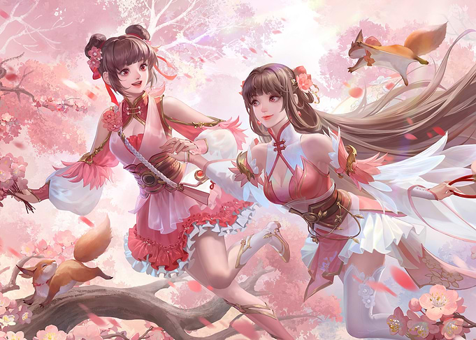 Honor of Kings Two Girls in Pink with Squirrels