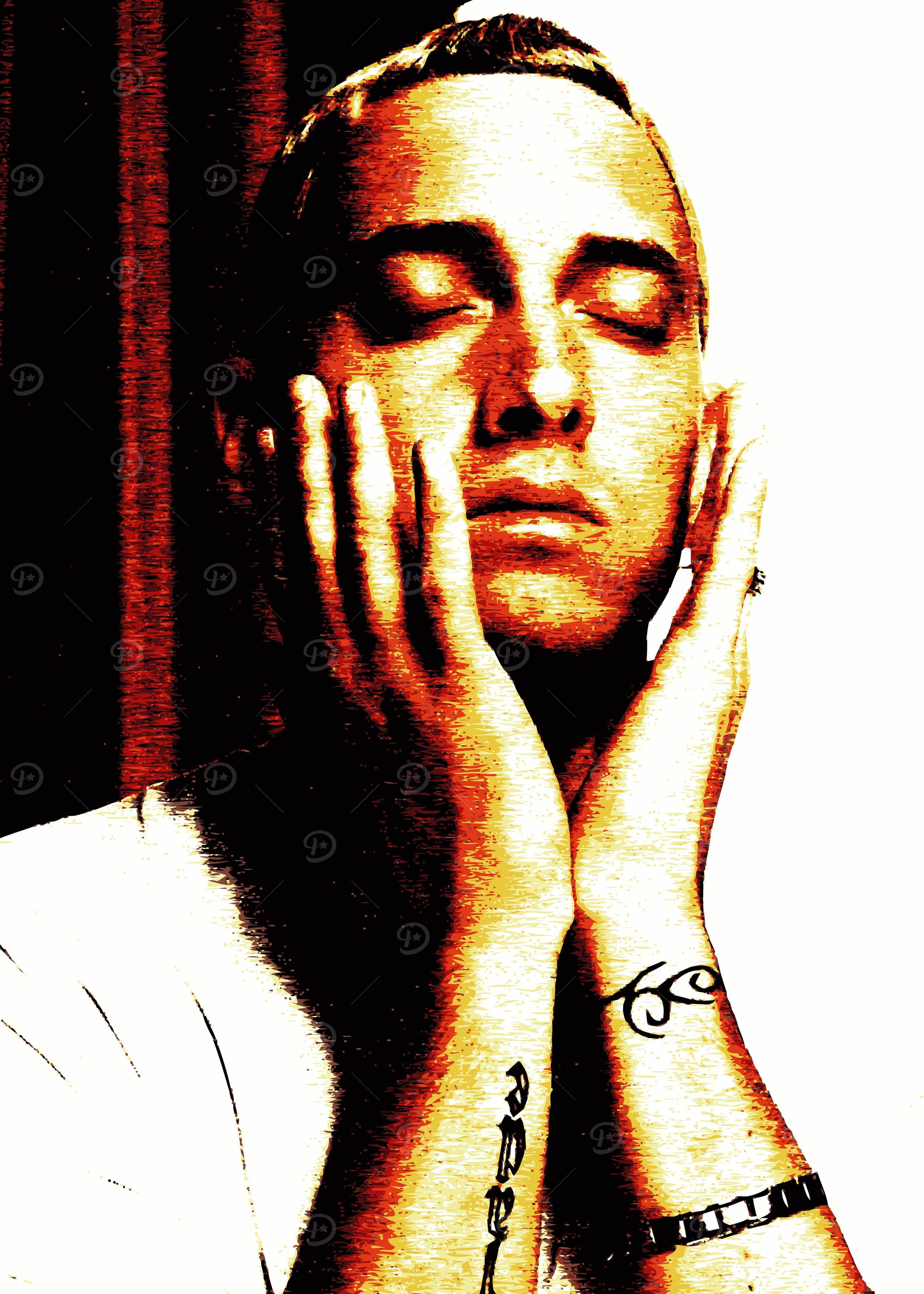 Eminem Portrait with Hands on Face