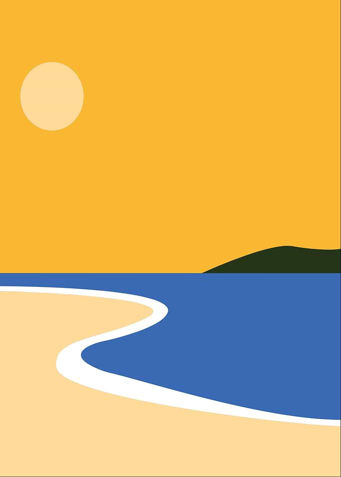 Minimalist Beach Landscape with Sun