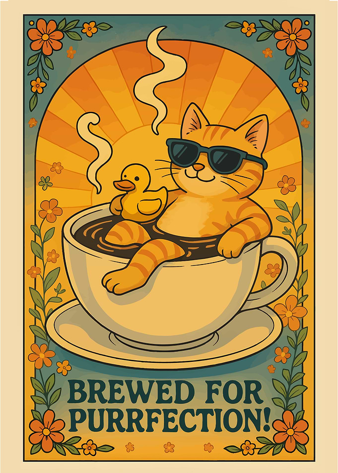 Brewed for Purrfection Cat Coffee Art
