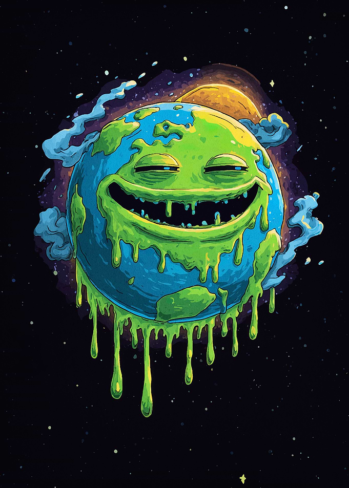 Cartoon Earth with Melting Green Slime