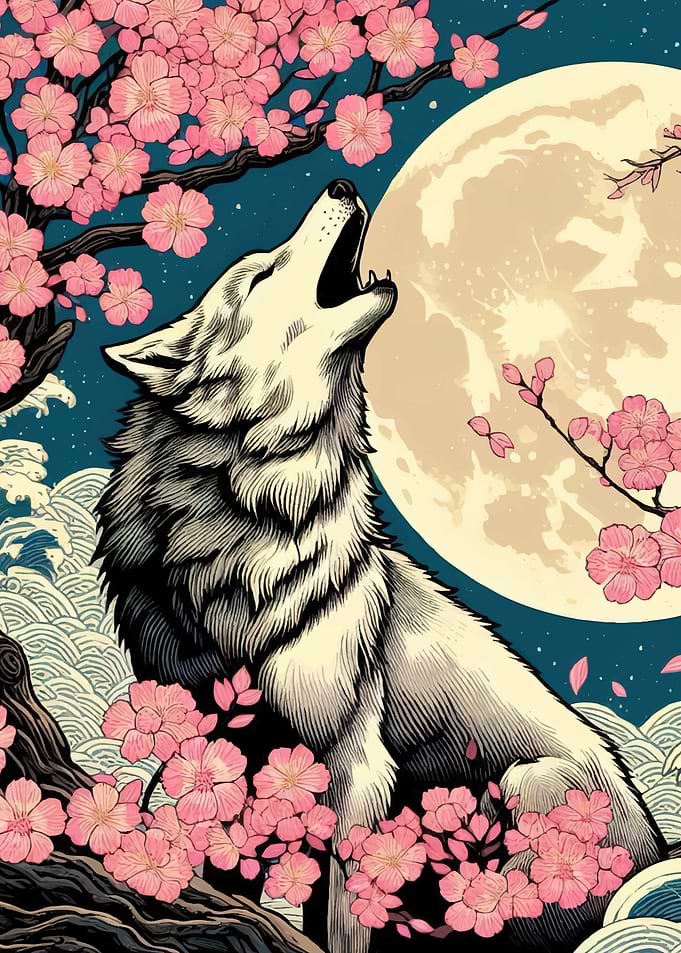 Wolf Moon Cherry Blossoms