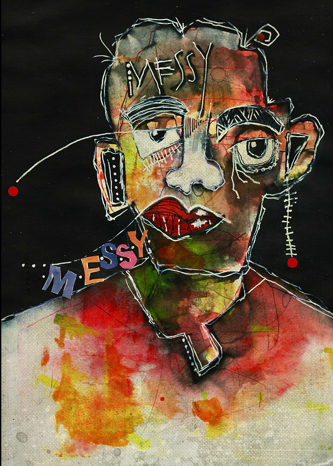 Abstract Portrait with 'Messy' Text