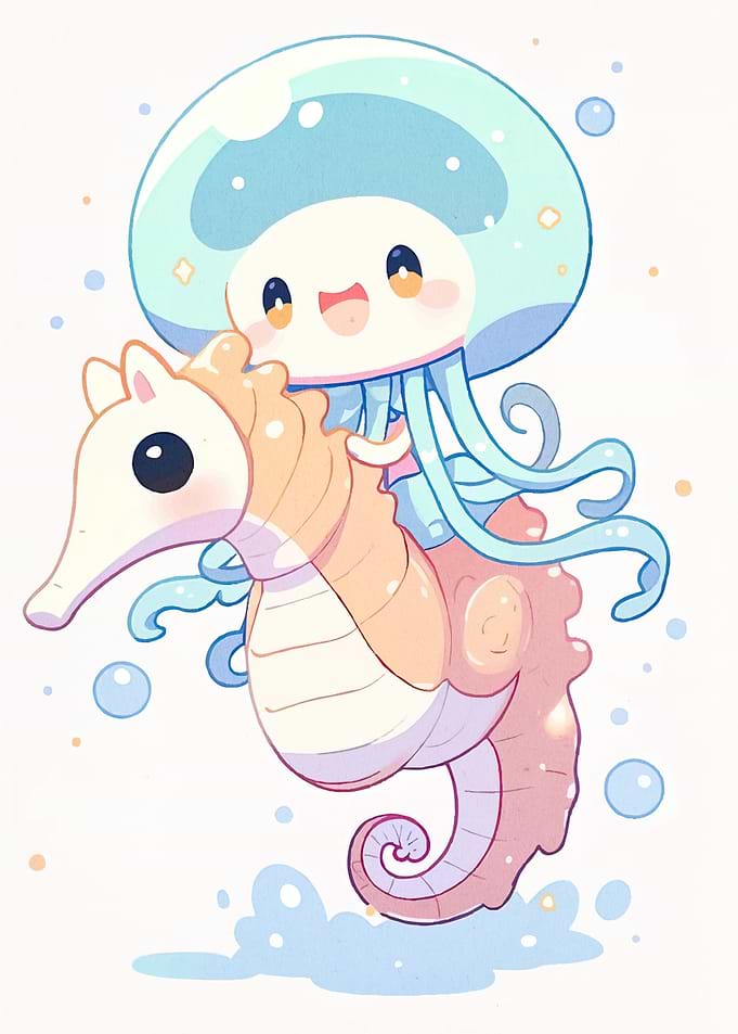 Jellyfish Riding Seahorse