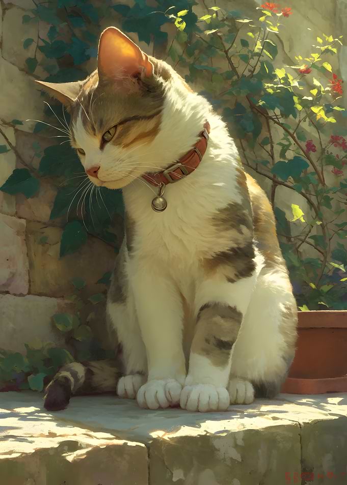 Cat Portrait with Floral Background