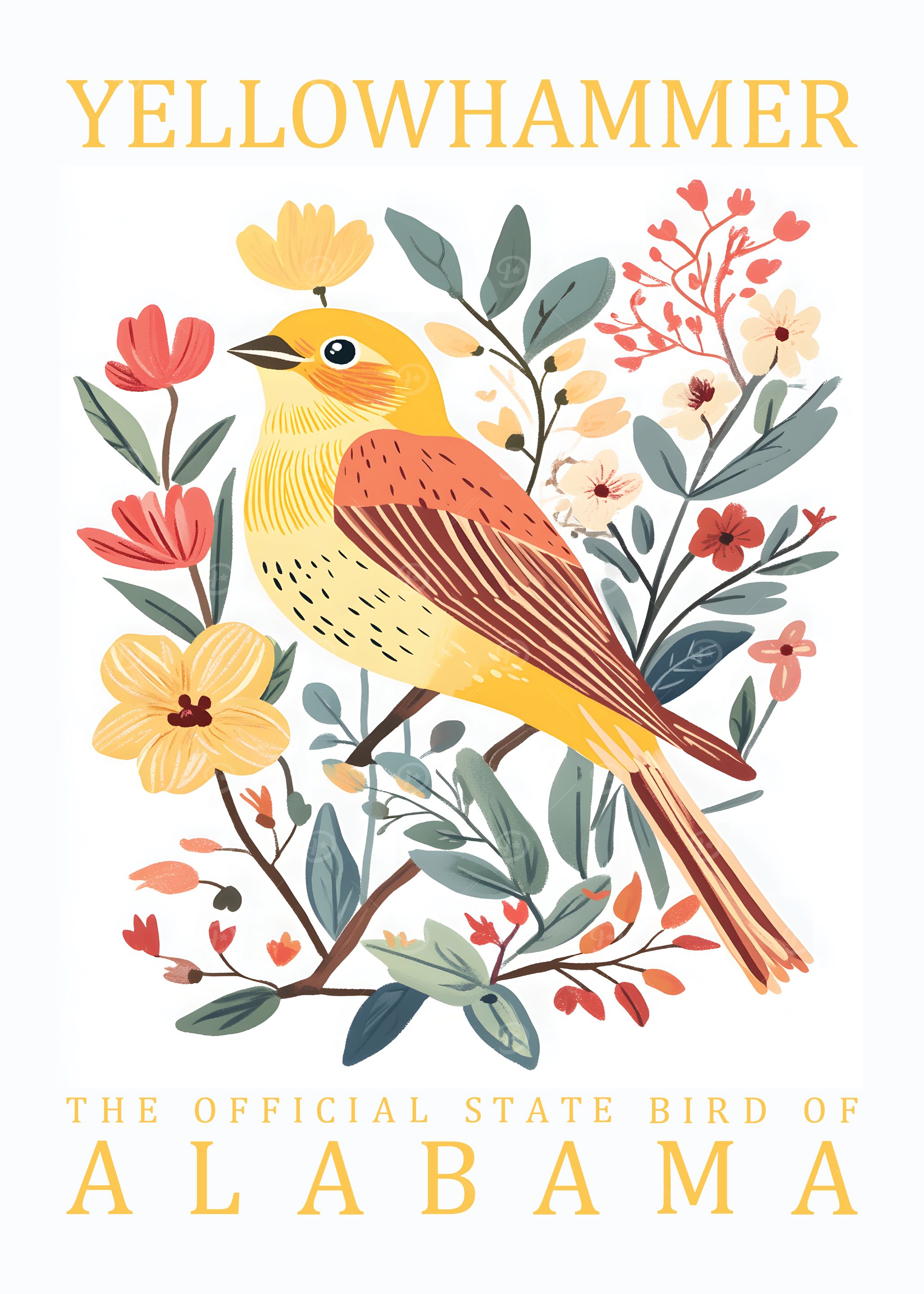 Yellowhammer Alabama State Bird Illustration