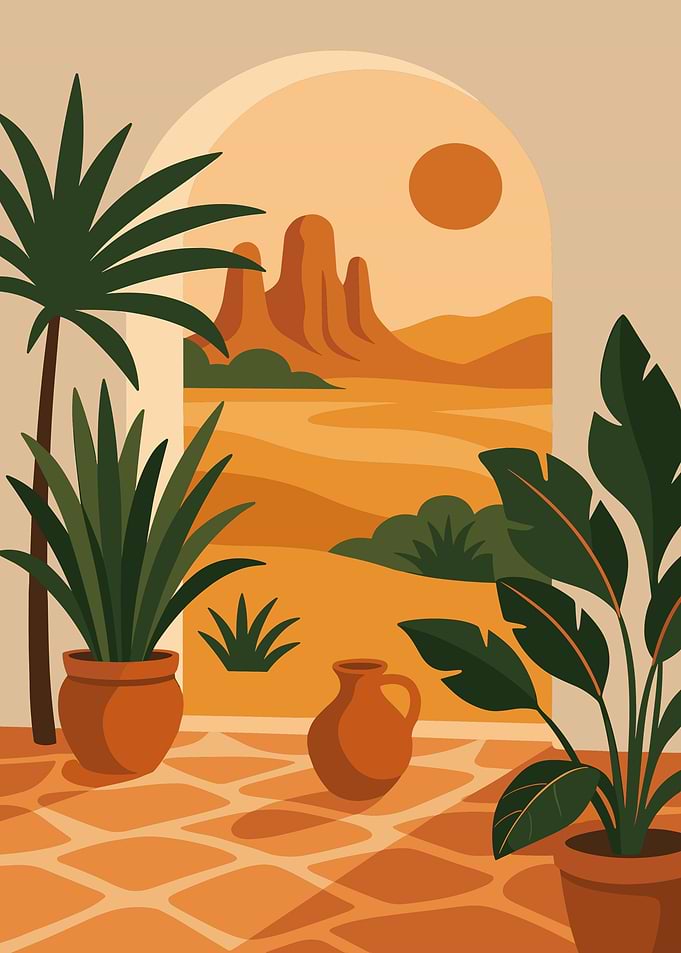 Desert View Through Archway with Plants