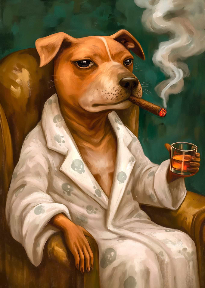 Sophisticated Dog Smoking Cigar Painting