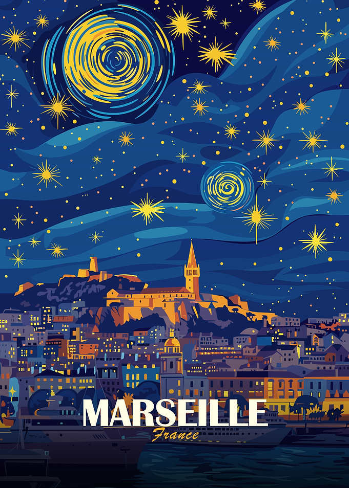 Marseille France Nightscape Art