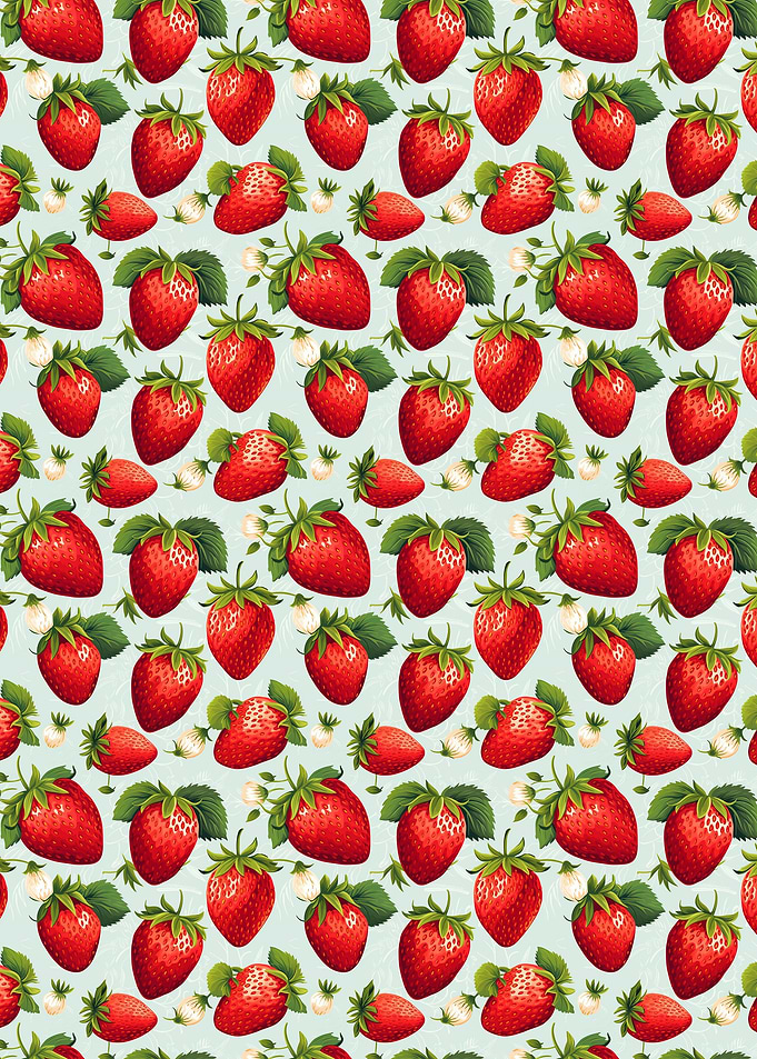 Strawberry Pattern on Light Blue Background