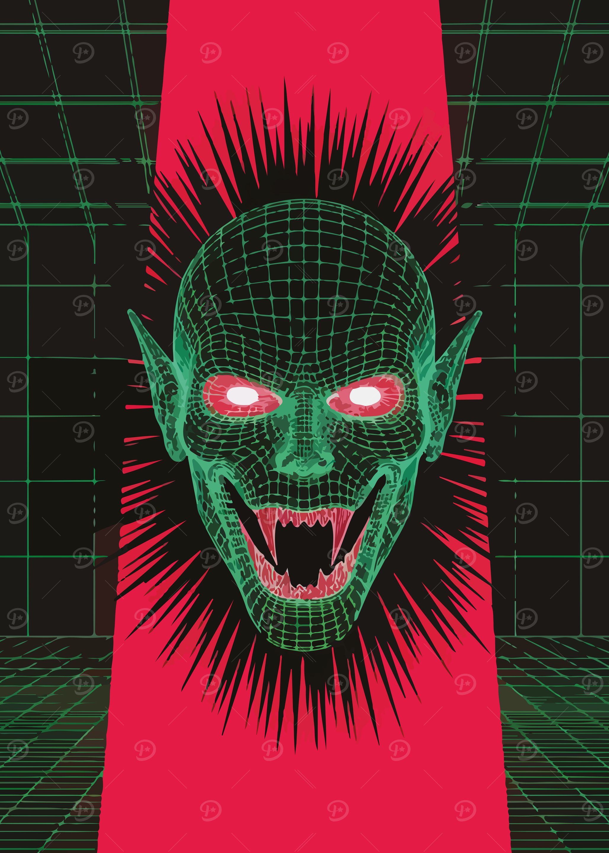 Vampire Wireframe Head with Red Eyes
