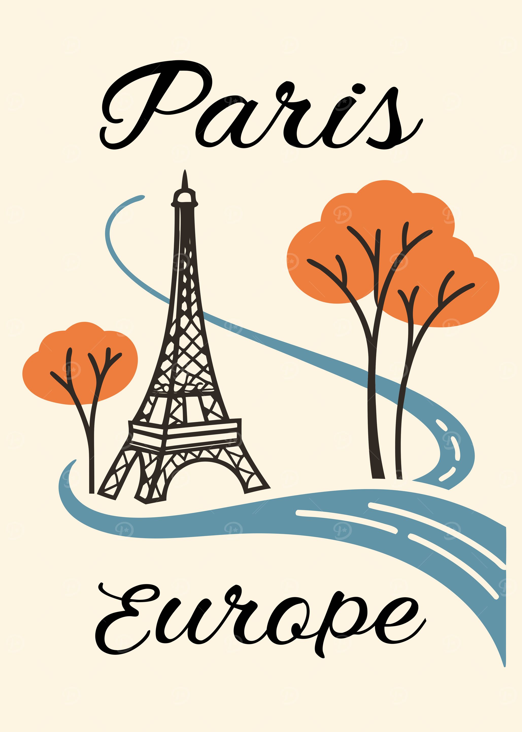 Vintage Paris Travel Poster with Eiffel Tower