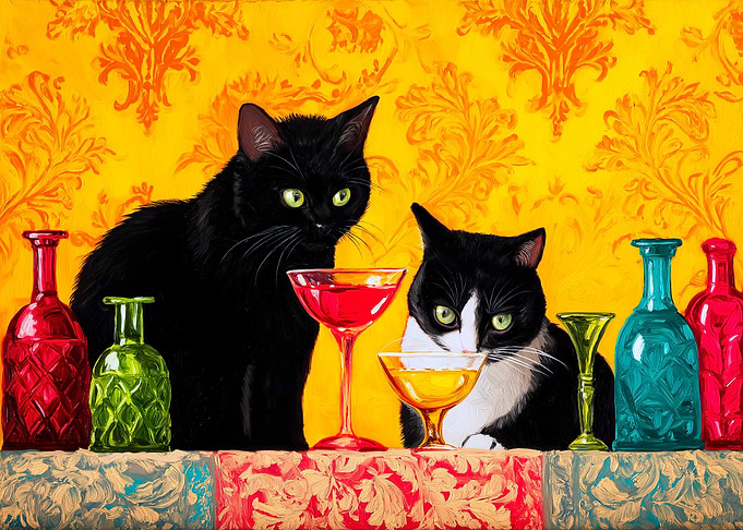 Cats and Cocktails Still Life Painting