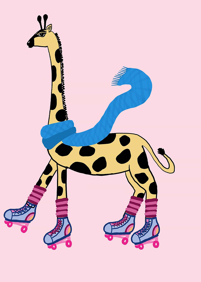 Giraffe on Roller Skates with Scarf