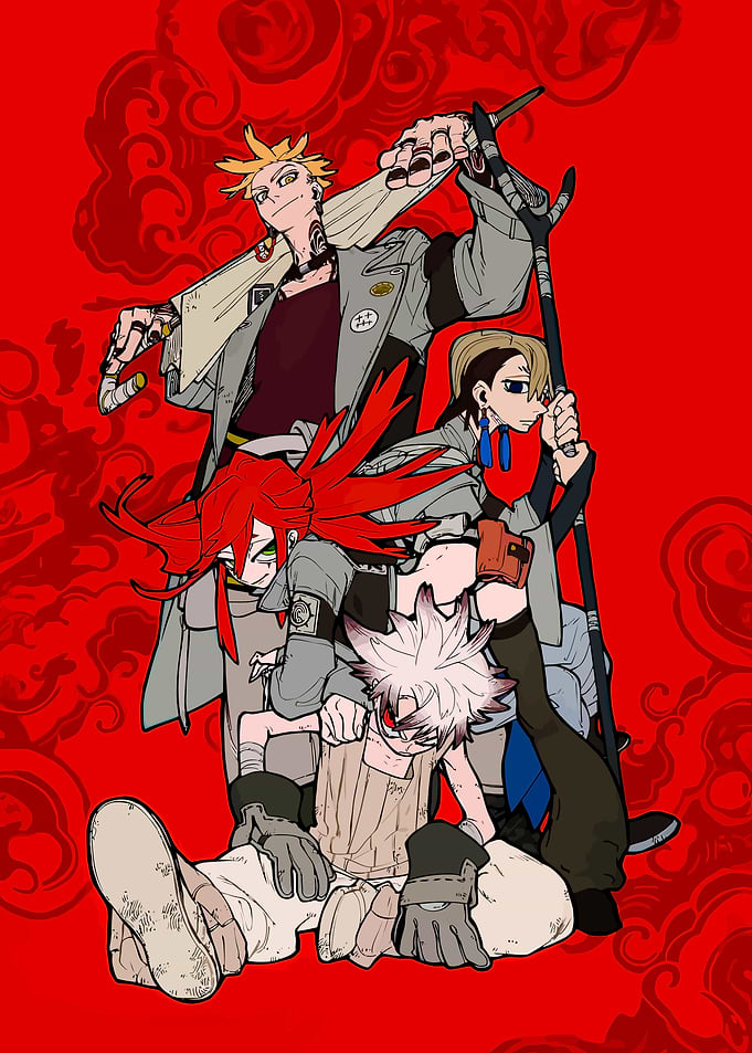 Game Dynamic Group Illustration on Red
