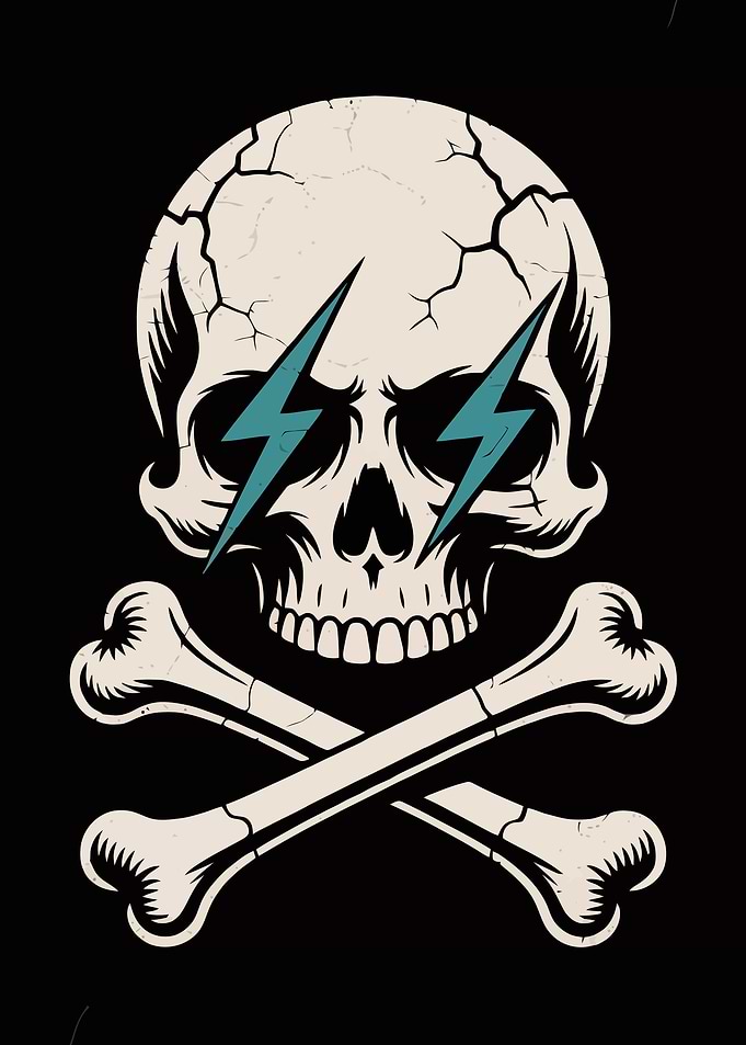Skull and Crossbones with Lightning Bolts