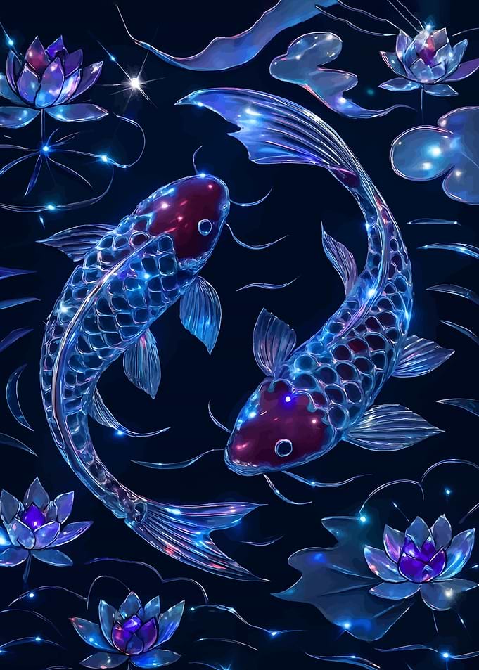 Two Koi Fish with Lotus Flowers