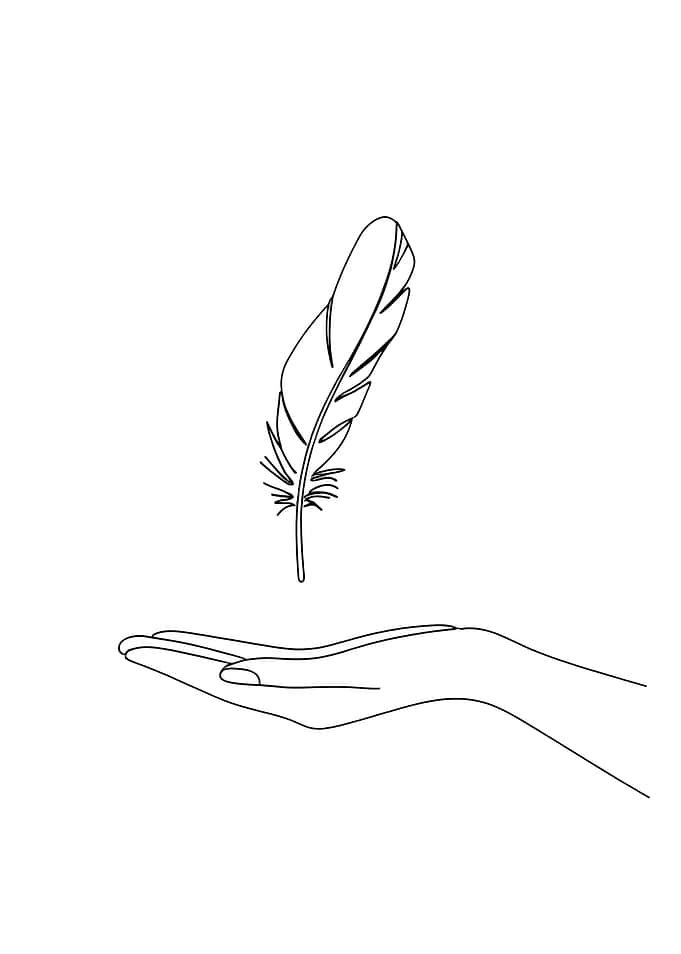 Feather and Hand Minimalist Line Art