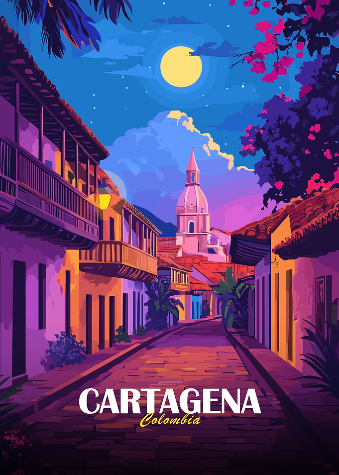 Cartagena Colombia street view illustration