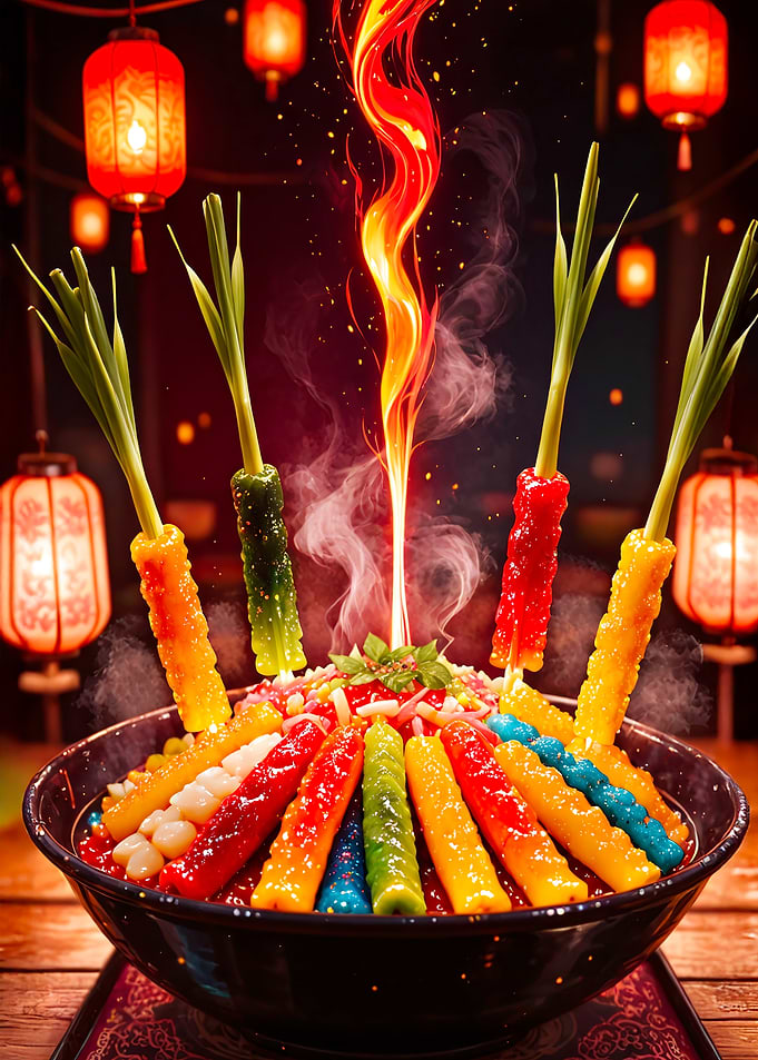 Colorful Asian Food with Fire