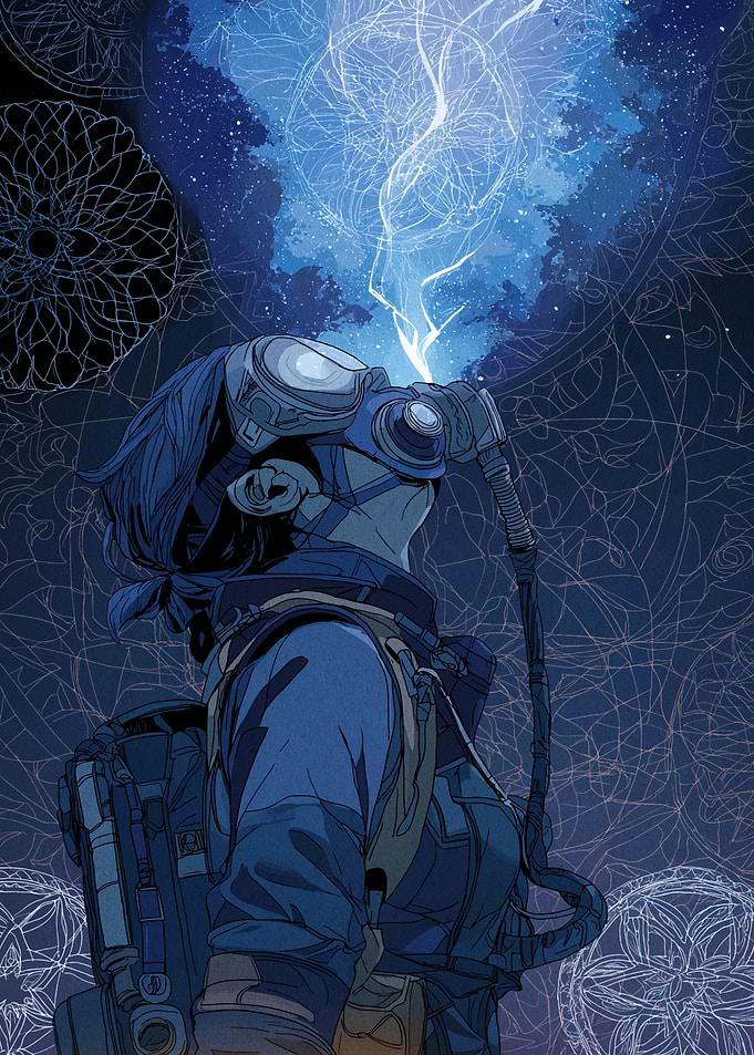 Woman with Gas Mask Looking Upward