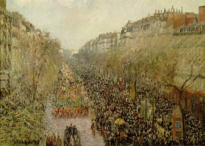 Impressionist Cityscape Painting with Crowd
