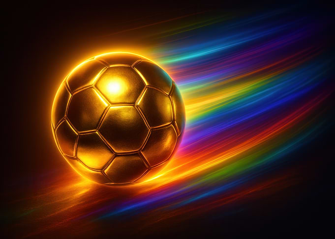 Golden Soccer Ball with Rainbow Trails