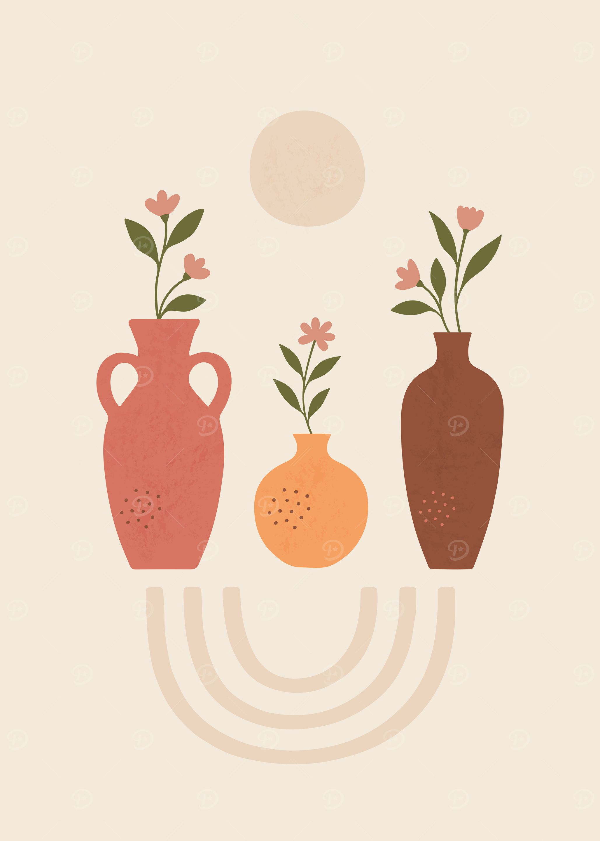 Minimalist Vases with Flowers Illustration