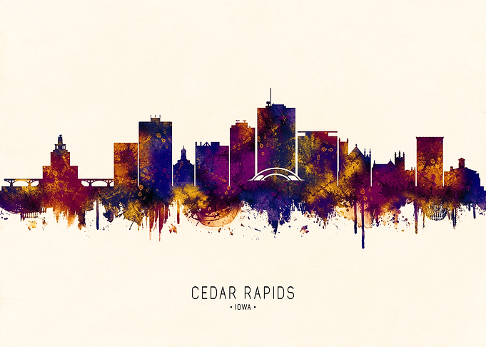 Cedar Rapids Iowa Skyline Watercolor