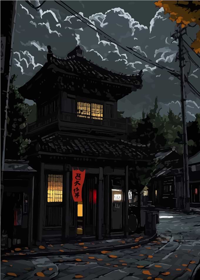 Japanese Building at Night
