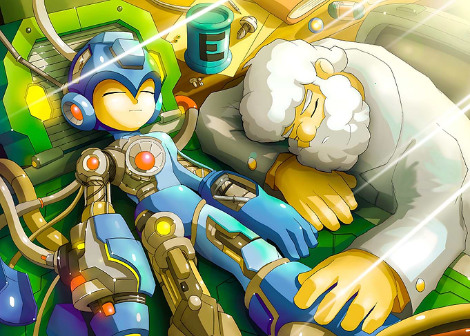 Mega Man and Dr. Light Sleeping