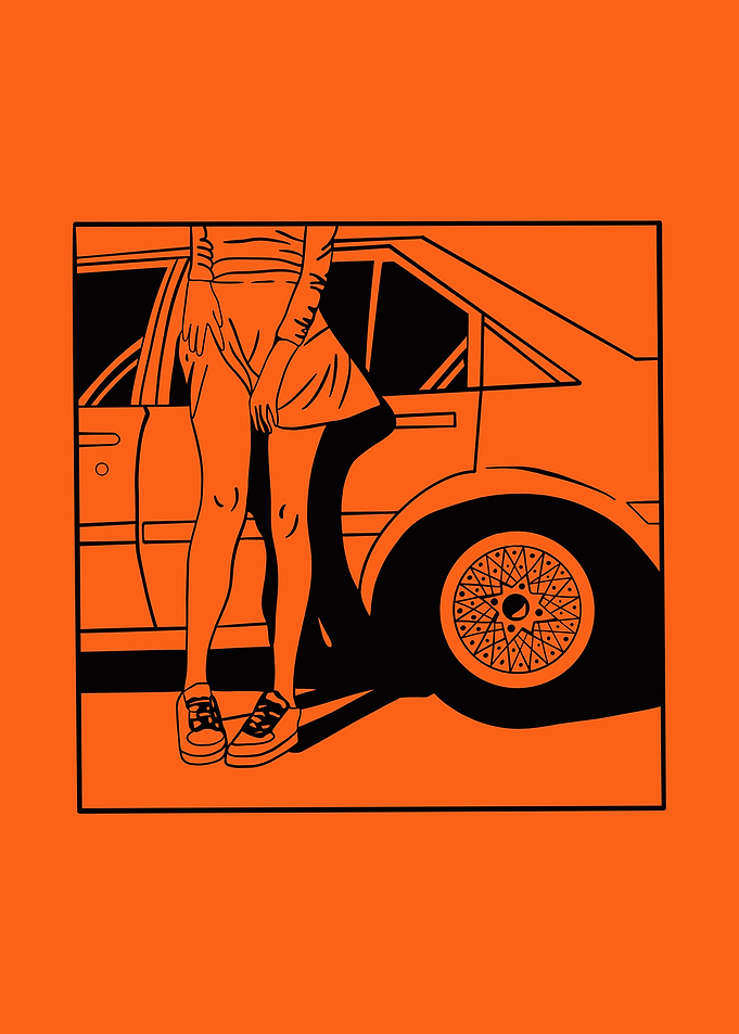Woman and Car Illustration on Orange
