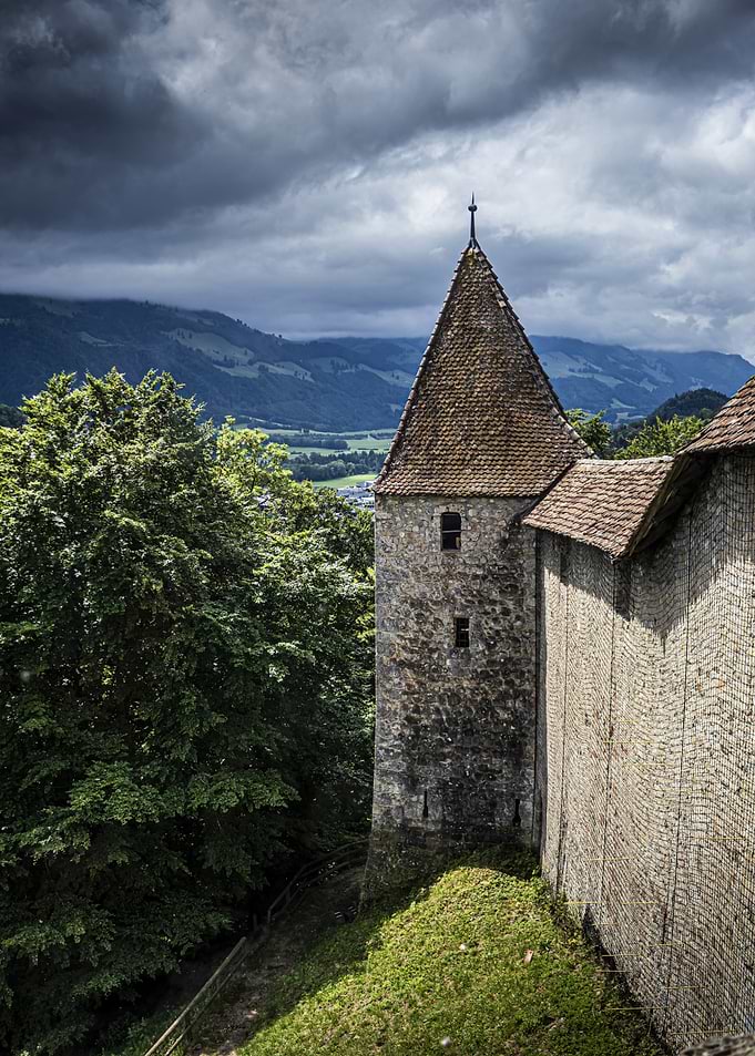 Medieval Gruyères Castle Tower and Wall
