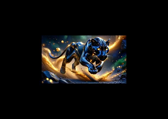 Majestic Black Panther – Leaping Through Golden Cosmic Energy
