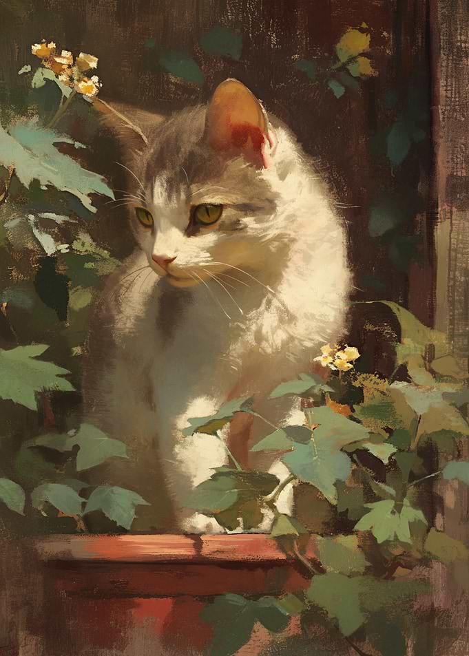 Cat in Flower Pot Painting