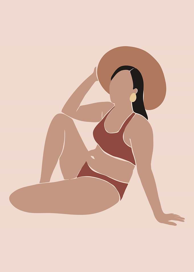 Minimalist Woman in Swimsuit and Hat
