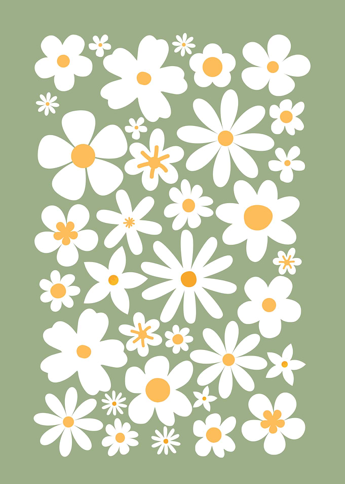 Retro Floral Pattern on Green Background