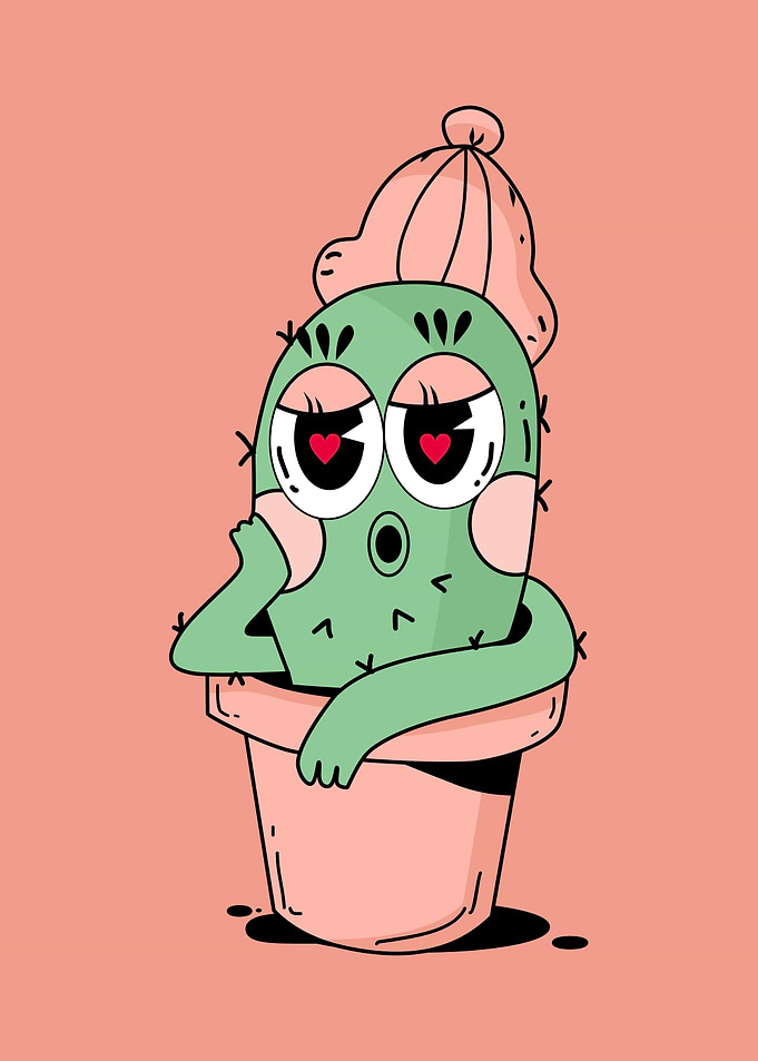 Cartoon Cactus in Love