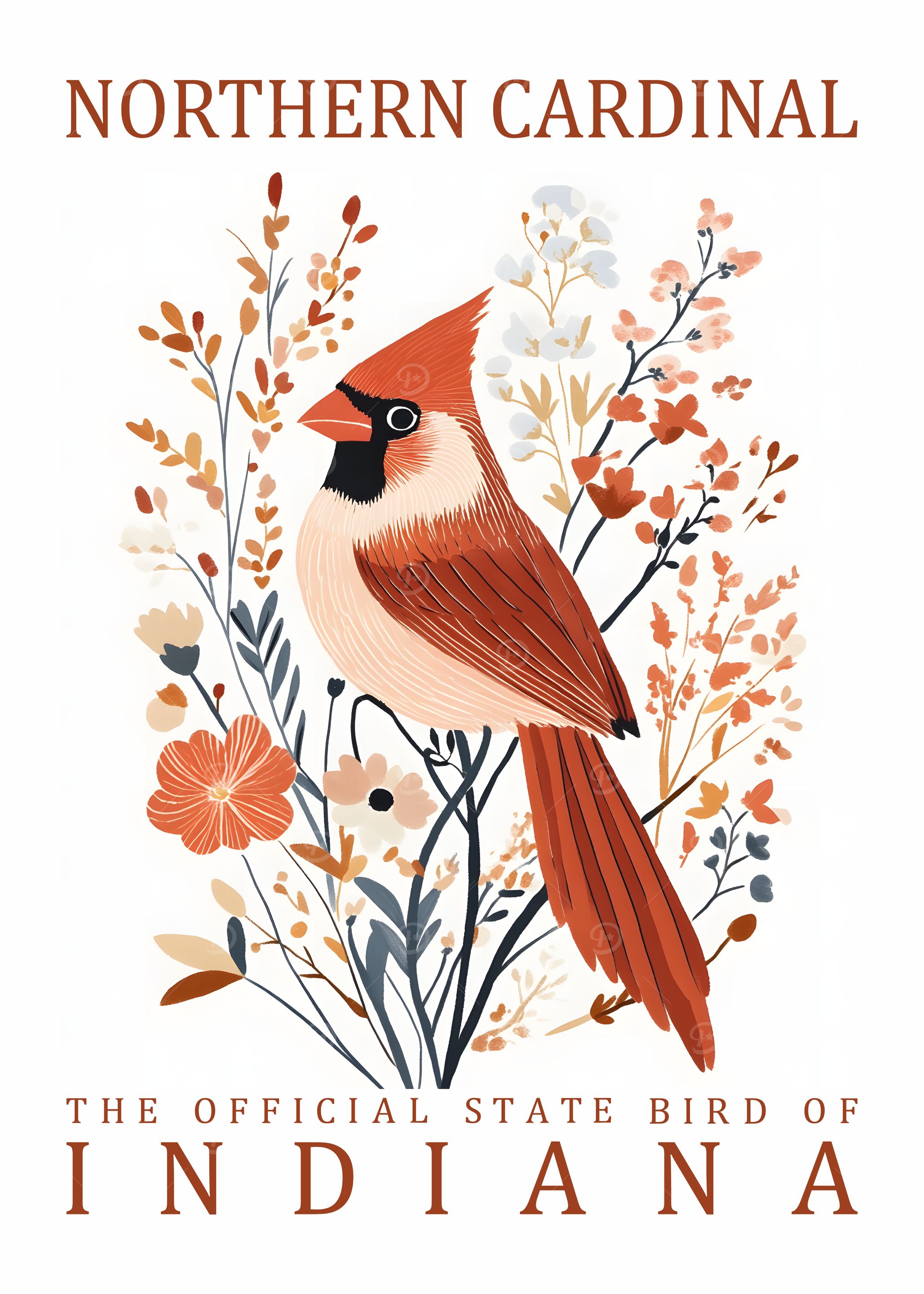 Northern Cardinal Indiana State Bird Art