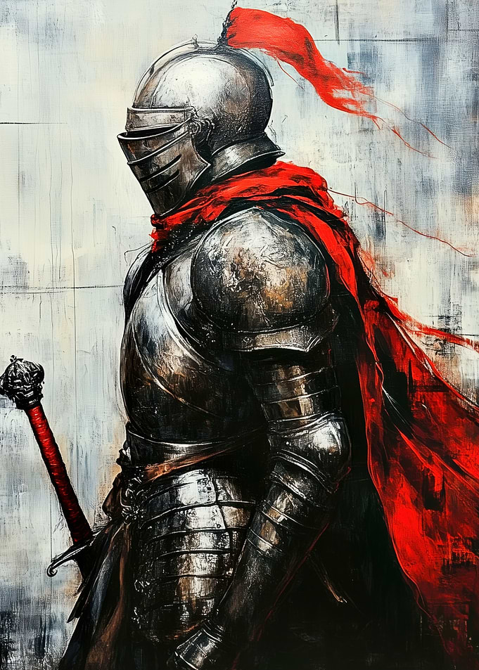 Knight in Shining Armor with Red Cape