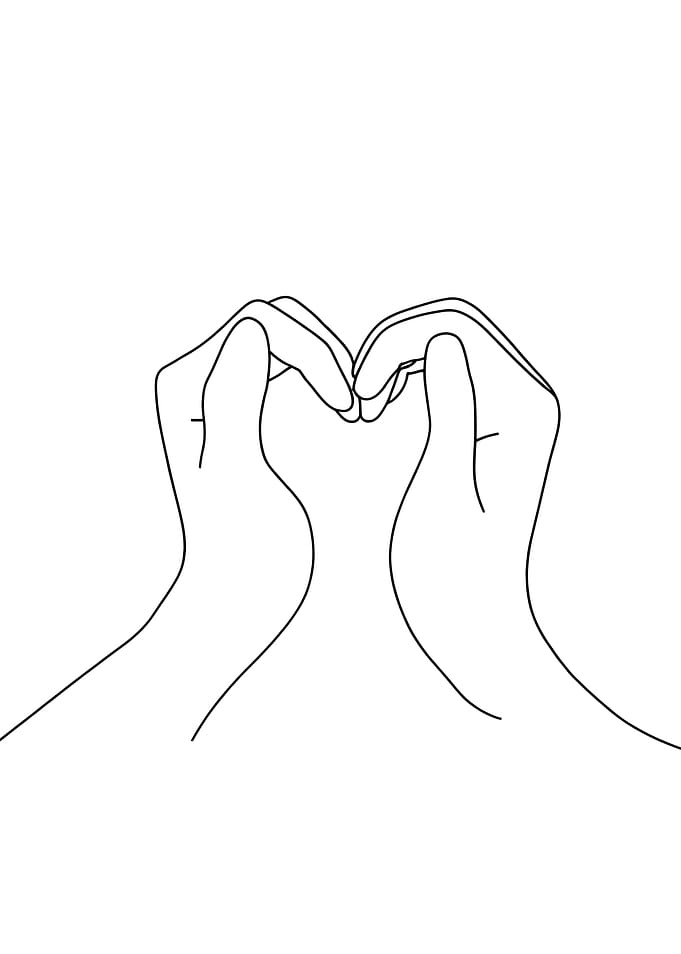 Heart Hands Minimalist Line Art